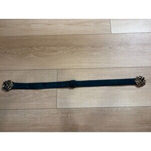 Vintage Carlisle Navy & Green Belt Genuine Leather Gold Chevron Buckle 116 S